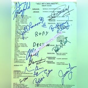 Original ALL MY CHILDREN Soap Opera Autographed Script, Rare!!!